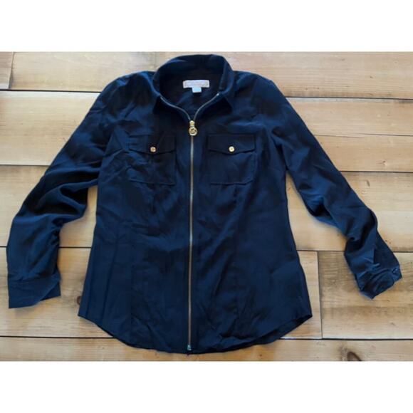 Michael Kors Women's Full Zip Pocket Black Blouse/Top. Size 6. Logo - Picture 1 of 9